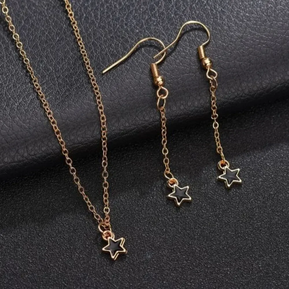 3 Piece Gold Star Necklace & Earring Set